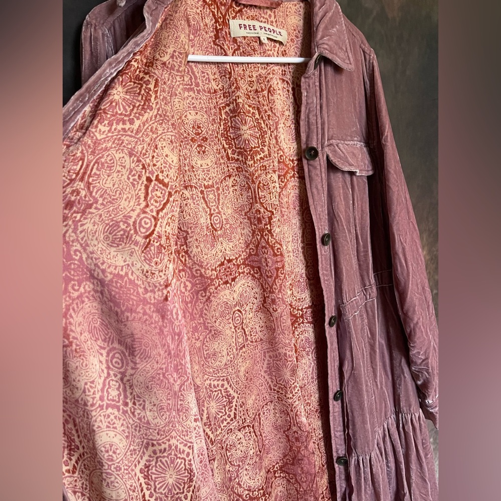 Free People Dusty Pink Velvet Long Sleeve Duster - Picture 5 of 16